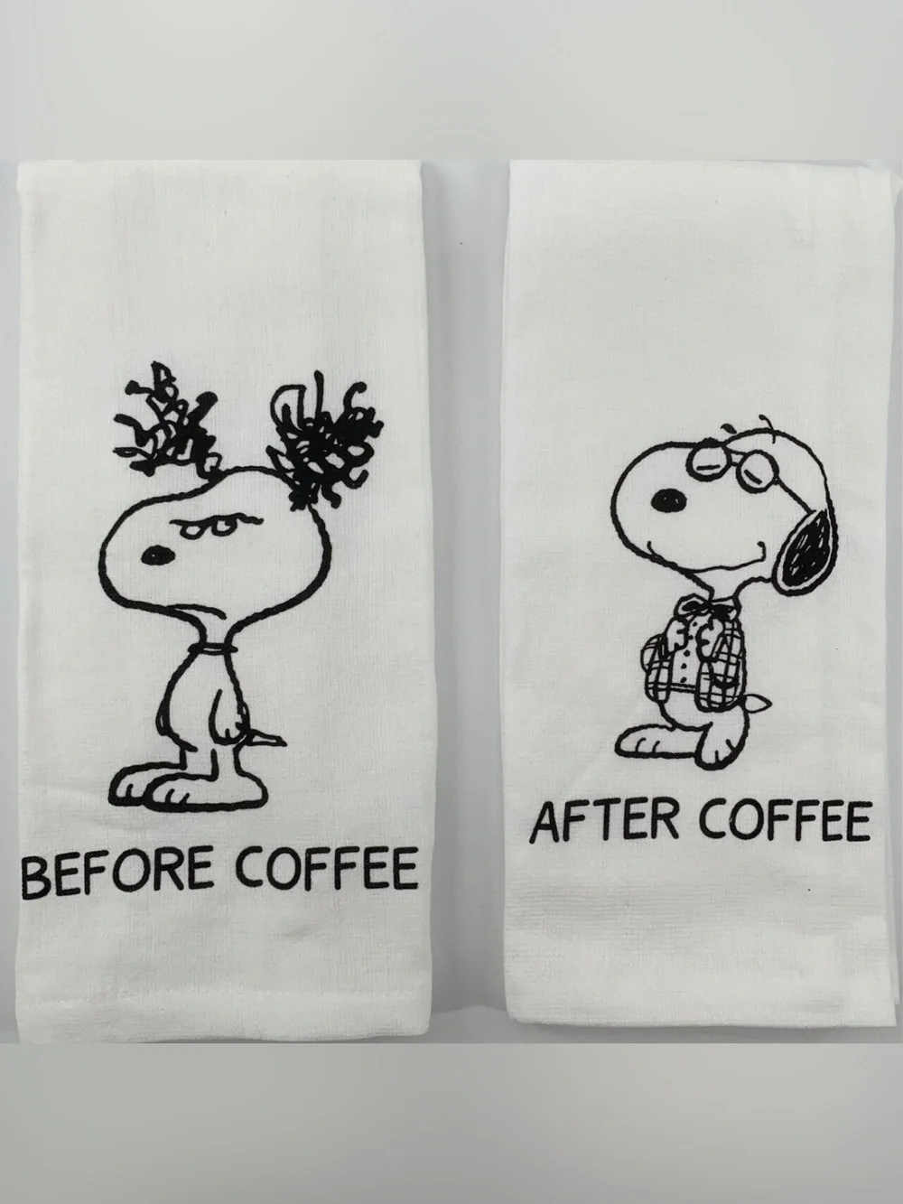 Peanuts Black & White 'Before Coffee / After Coffee' Snoopy Towels